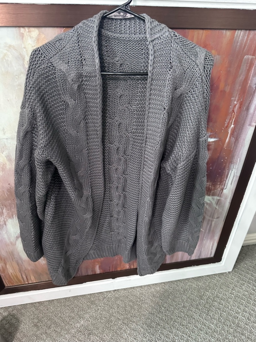 Chunky Cable Knit Open Cardigan - Gray